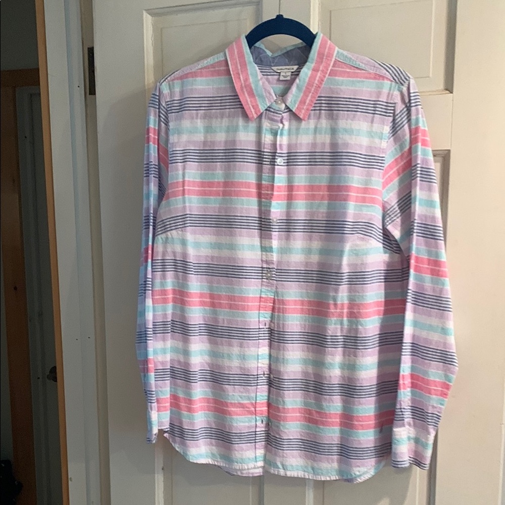 Nautica Pink and Blue Striped Blouse